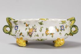 antique Italian Ulisse Cantagalli marked oval tureen in ceramic with a polychrome floral decor 
