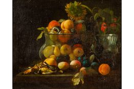 antique oil on canvas from Southern Europe from around 1820 with a Still life with fruit, flowers an