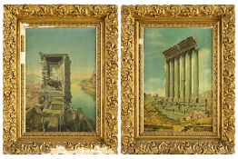 pendant of two late 19th/early 20th Cent. oil on canvas each with a view from the Near East with rui