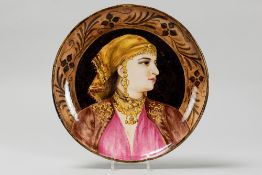 Lucien Lévy-Dhurmer monogrammed dish with a polychrome painting of an oriental lady with jewelry