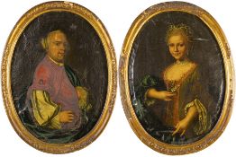 pendant of two 18th Cent. oil on canvas with the portraits of a young lady and a man, presumably of 