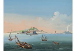 antique (18th Cent.?) gouache with a view of Naples