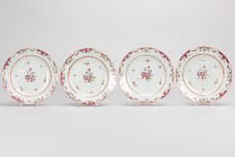 series of four 18th Cent. Chinese plates in porcelain with a polychrome floral decor