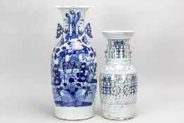 two Chinese vases in porcelain with a blue-white decor