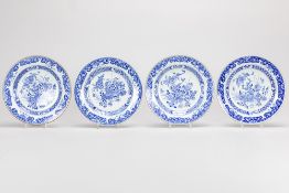 series of four 18th Cent. Chinese dishes in porcelain with a floral blue-white decor with vase