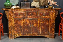 antique Chinese Qing period sideboard with remains of lacquerware