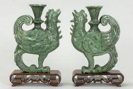 pair of Chinese Phoenix sculptures in "Honan" jade