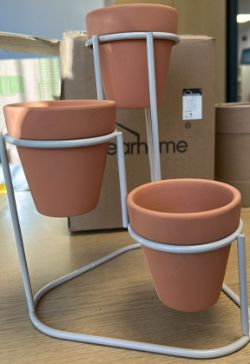 48X DEARHOME SET OF 3 TERRACOTTA PLANT POTS WITH STAND