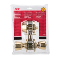 99X ACE 2PCS COMBINATION ENTRY LOCK SET - SINGLE CYLINDER DEADBOLT - POLISHED BRASS FINISH.