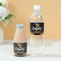 10PCS GRADUATION WATER BOTTLE STICKERS – BLACK & GOLD CONGRATS GRAD LABELS