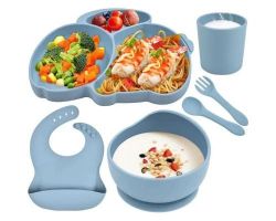 HOSEAY BLUE BABY LED WEANING SET - 6 PIECE SILICONE FEEDING SET FOR TODDLERS