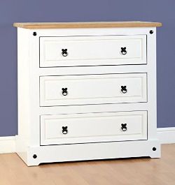 1 X CORONA 3 DRAWER CHEST WHITE/DISTRESSED WAXED PINE