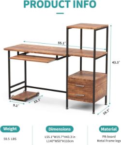 MECOR COMPUTER DESK 2 DRAWER/KEYBOARD TRAY, 55