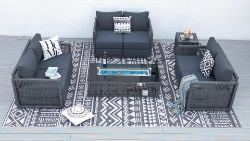 6 SEATER OUTDOOR SOFA SET AND FIRE TABLE - 