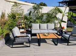 4 SEATER OUTDOOR SOFA SET AND TEAK COFFEE TABLE - 
