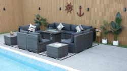 6 SEATER RATTAN SOFA SET WITH FIREPIT TABLE AND 2 SIDE TABLES - 