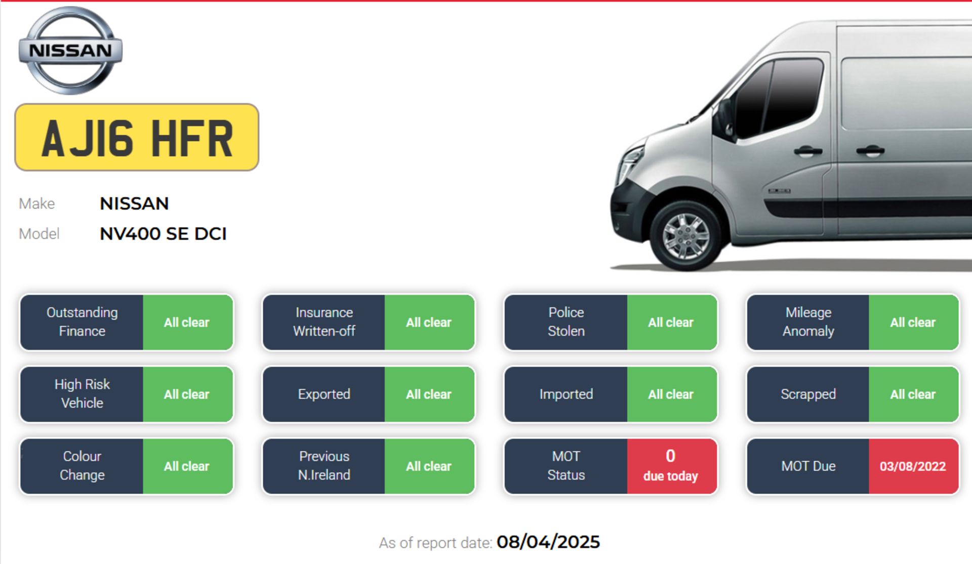 2016 NISSAN NV400 SE DCI CHASSIS CAB 2.3L ENGINE - HPI CLEAR - NO VAT ON HAMMER - Image 9 of 9