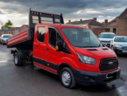 *(ONLY 105K MILEAGE)* 2018 FORD TRANSIT 350 TDCI L3H1 LWB CREW CAB TIPPER >-NO VAT ON HAMMER-<