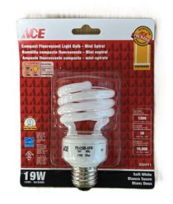 192X ACE COMPACT FLUORESCENT LIGHT BULB - MINI SPIRAL - 19W = 75W