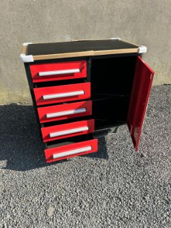 UNUSED 3.5FT STEEL WORKBENCH, 5 DRAWERS & 1 CABINET