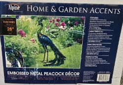 GARDEN DECOR EMBOSSED METAL PEACOCK 71CM TALL