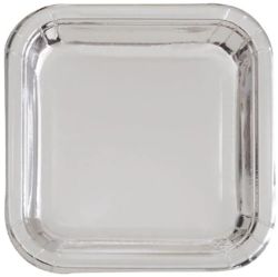 100 PACKS SQUARE PAPER PLATES, 7 INC, SILVER FOIL (8 PER PACK), RRP £700