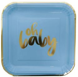 100 PACKS OH BABY SHOWER PAPER PLATES, 9 INC BLUE AND GOLD, (8 PER PACK), RRP £700