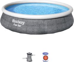 BESTWAY 13FT FAST SET RATTAN STYLE SWIMMING POOL SUMMER FUN