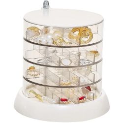 ROTATING JEWELLERY ORGANIZER – 4-TIER CLEAR STORAGE BOX, RINGS, EARRINGS, GIFTS