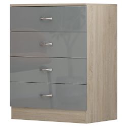 2 X BRAND NEW FLATPACKED 4 DRAWER CHEST - HIGH GLOSS GREY ON SONOMA OAK FRAME