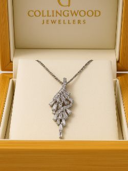 BAGUETTE & ROUND CUT DIAMOND CASCADE NECKLACE IN 18CT WHITE GOLD GIFT BOX+CERT OF £4,500