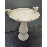 CERAMIC GLAZED PEDESTAL BIRD BATH ANTIQUE LIGHT BROWN WITH BIRDS 60CM TALL