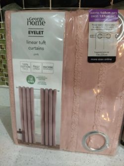 EYELET LINEAR TUFF VELVET CURTAINS PINK 168CM X 137 CM 1 SET PACKAGES