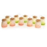 X24 BOXES OF INDOOR/OUTDOOR PARTY LIGHTING - 10 LEDS 7CM BATTERY FROSTED COLOURED GLASS JARS