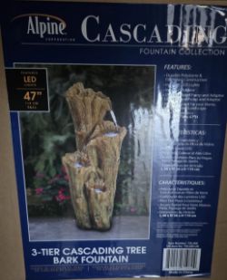 3 TIER CASCADING TREE BARK FOUNTAIN WATER FEATURE WITH LED LIGHTS 119CM