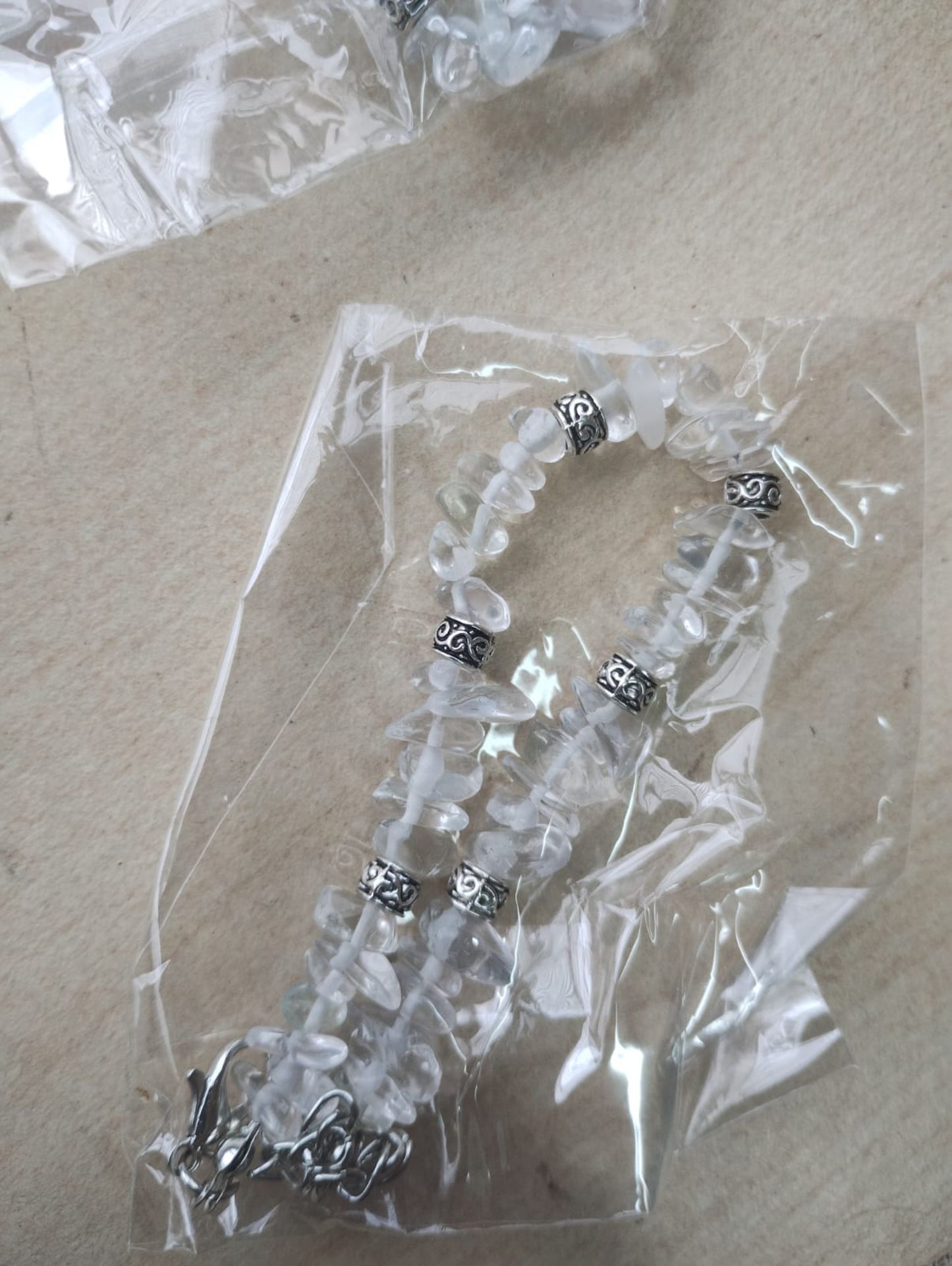 CLEAR QUARTZ- CRYSTAL CHIP SS 6 BEAD BRACELET JOB LOT OF 9 - BRAND NEW