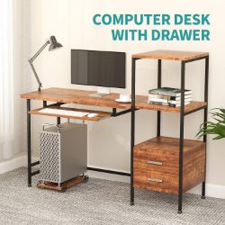MECOR COMPUTER DESK 2 DRAWER/KEYBOARD TRAY, 55