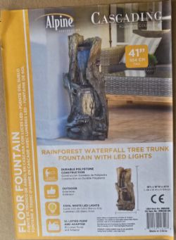 RAINFOREST WATERFALL TREE TRUNK FOUNTAIN WATER FEATURE WITH LED LIGHTS 104CM