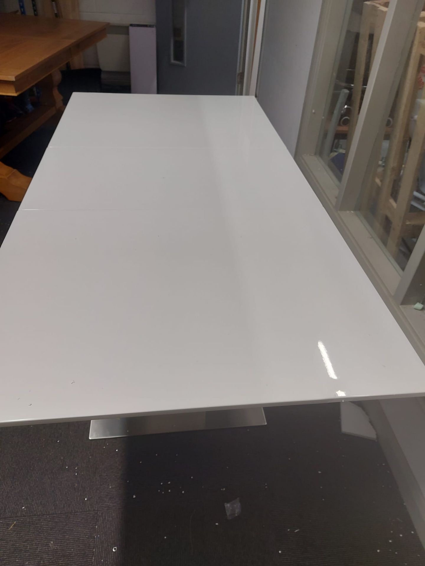 DINING TABLE WHITE GLOSS WITH CHOME LEG 180 CM NEW - Image 2 of 2
