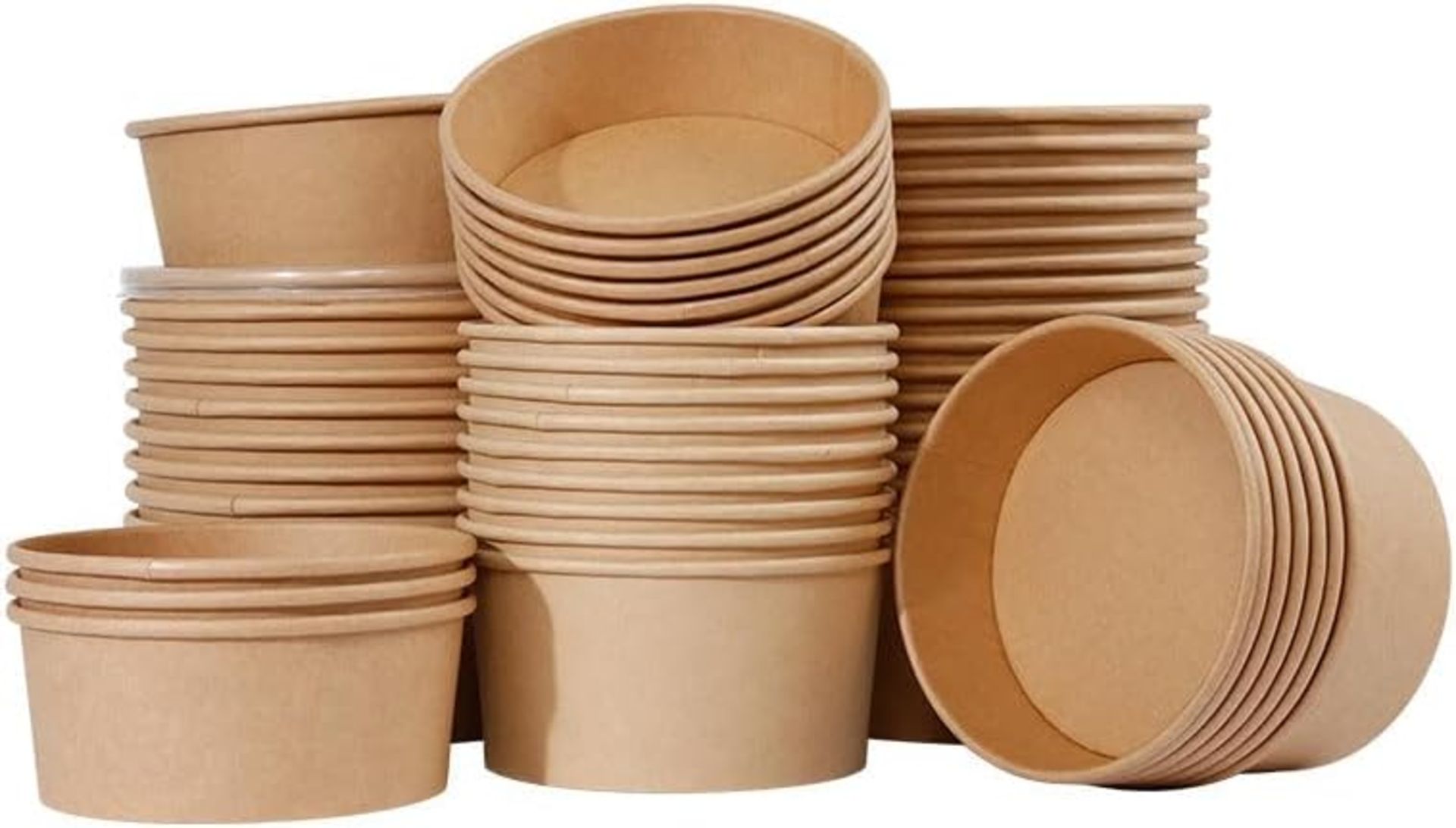 1000 14OZ BROWN KRAFT DISPOSABLE SOUP CONTAINERS WITH LIDS FOR ICE CREAM AND SOUP BOWLS TAKEAWAY - Image 2 of 2