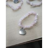 ROSE QUARTZ CRYSTAL CHIP SILVER HEART BRACELET JOB LOT OF 37