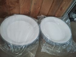 JOBLOT OF 2 LARGE ROUND GREY & WHITE LED CEILING LIGHTS – BRAND NEW WITH FITTINGS – 455MM X 60MM