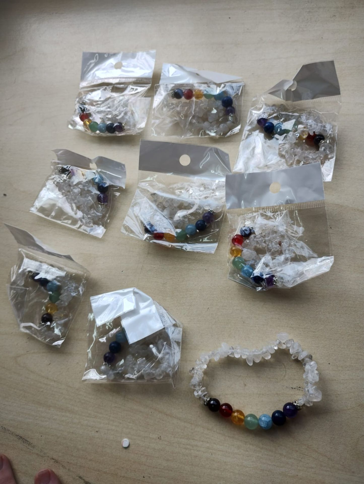 CLEAR QUARTZ CHIP RHINESTONE CHAKRA CRYSTAL CHIP BRACELET JOB LOT OF - 9- BRAND NEW - Image 2 of 2