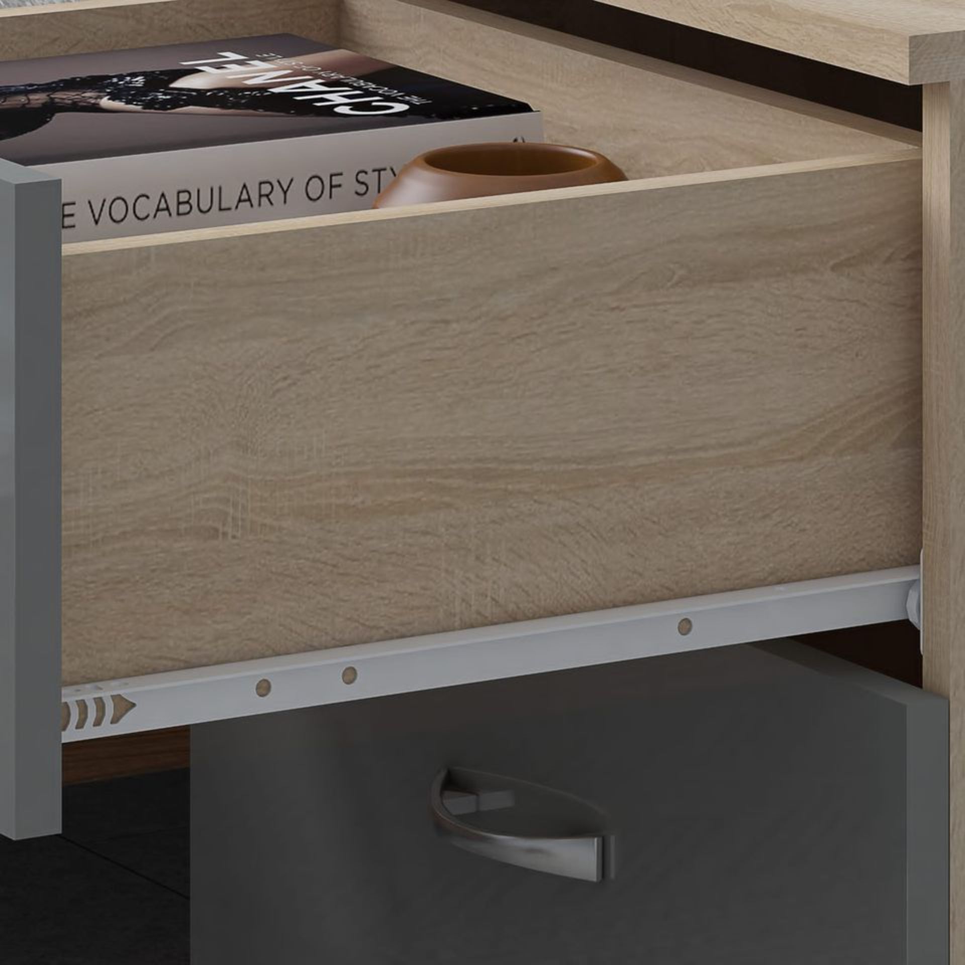 10 X CHEST AND 10 X BEDSIDE - BRAND NEW FLATPACKED GREY GLOSS ON SONOMA OAK - Image 6 of 9
