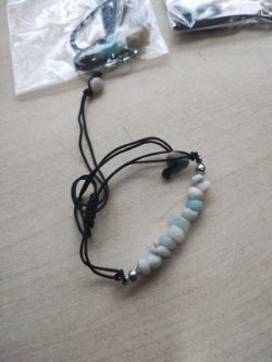 AMAZONITE CRYSTAL CHIP BLACK COTTON ADJUSTABLE BRACELET JOB LOT OF 26- BRAND NEW