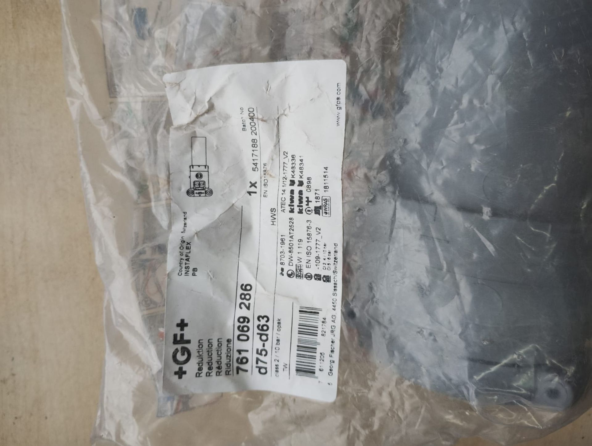 +GF+ INSTAFLEX REDUCER 75-63MM - 761 069 286 - JOBLOT OF 3 - NEW IN ORIGINAL PACKAGING - Image 2 of 3