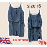 NEW SIMPLY BE LADIES WOMENS TENCEL DENIM MID-BLUE PLAYSUIT, SHORT SIZE 16 SET OF 2 PCS