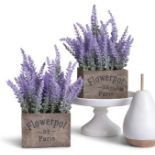 12 SETS OF 2 ARTIFICIAL LAVENDER PLANTS IN WOODEN POTS PURPLE FLOWER FAKE FAUX