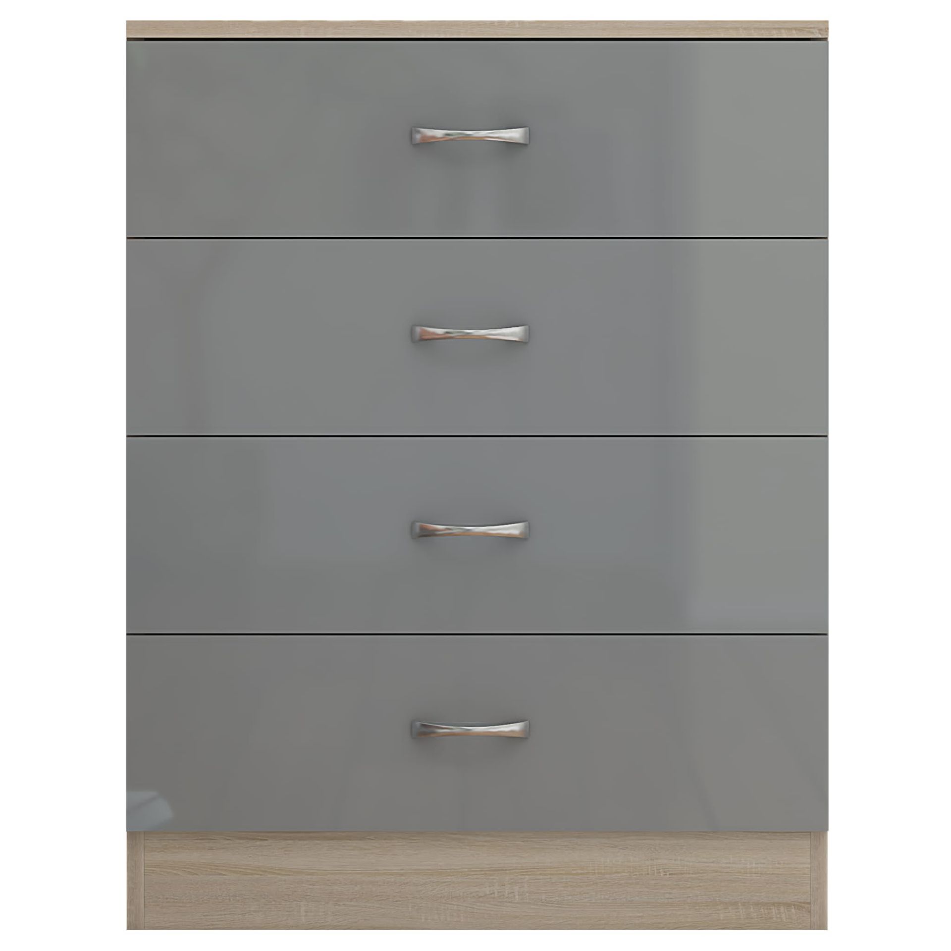 10 X 4 DRAWER CHESTS - HIGH GLOSS GREY ON SONOMA OAK FRAME BRAND NEW BOXED - Image 4 of 8
