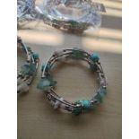 ADVENTURINE+ WHITE AGATE GEMSTONE CRYSTAL WRAP AROUND BANGLES SS - JOBLOT OF 10